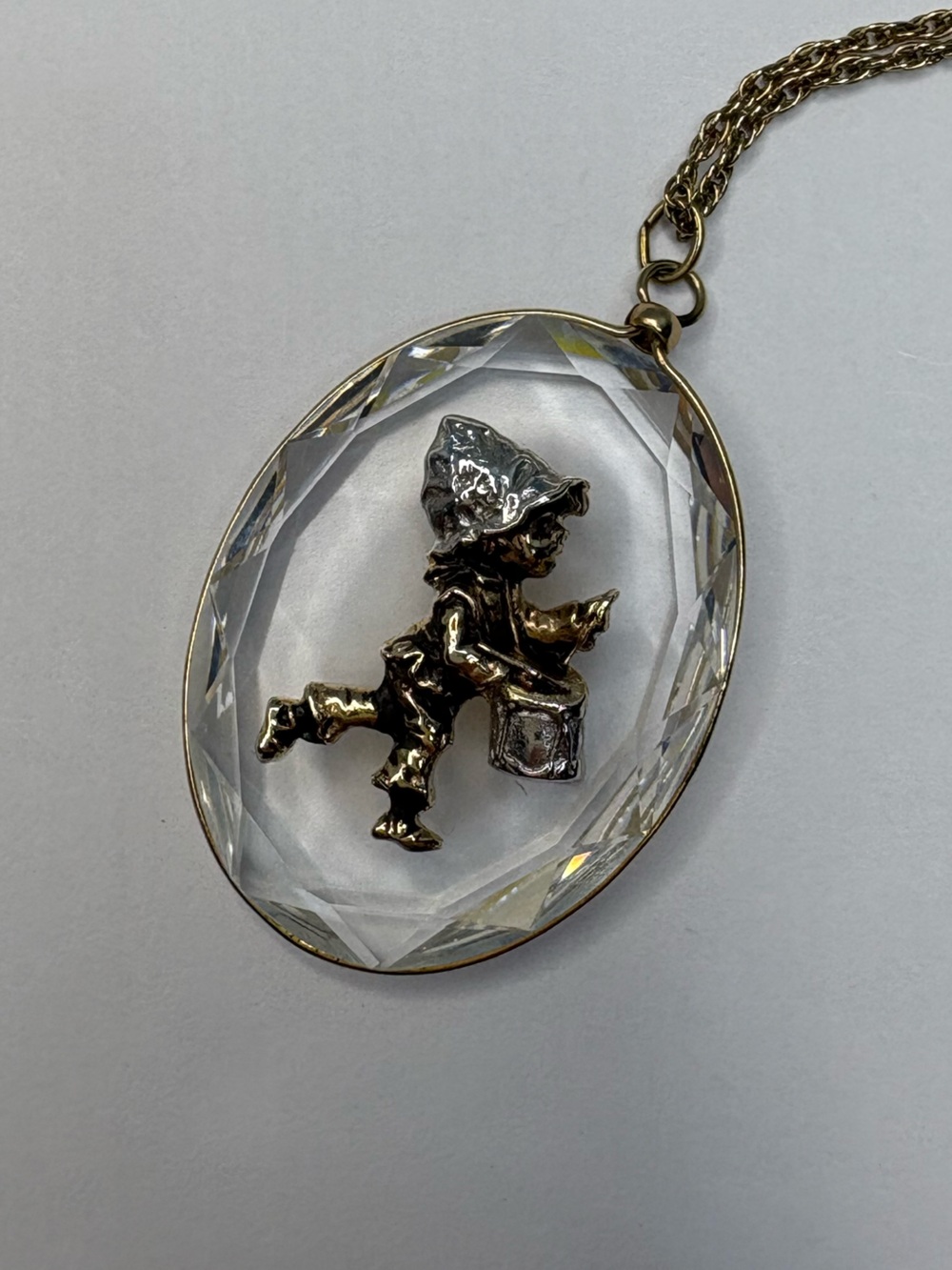 Hallmark drummer boy Oval Pendant Necklace in Gold & Clear